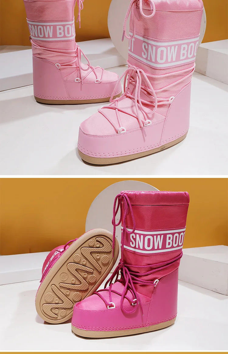 Winter Boots Women Snow Boots Mid-calf Cold-proof Antiskid Thicken Plush Waterproof Thick Platform Space Ski Boots Size 35-43
