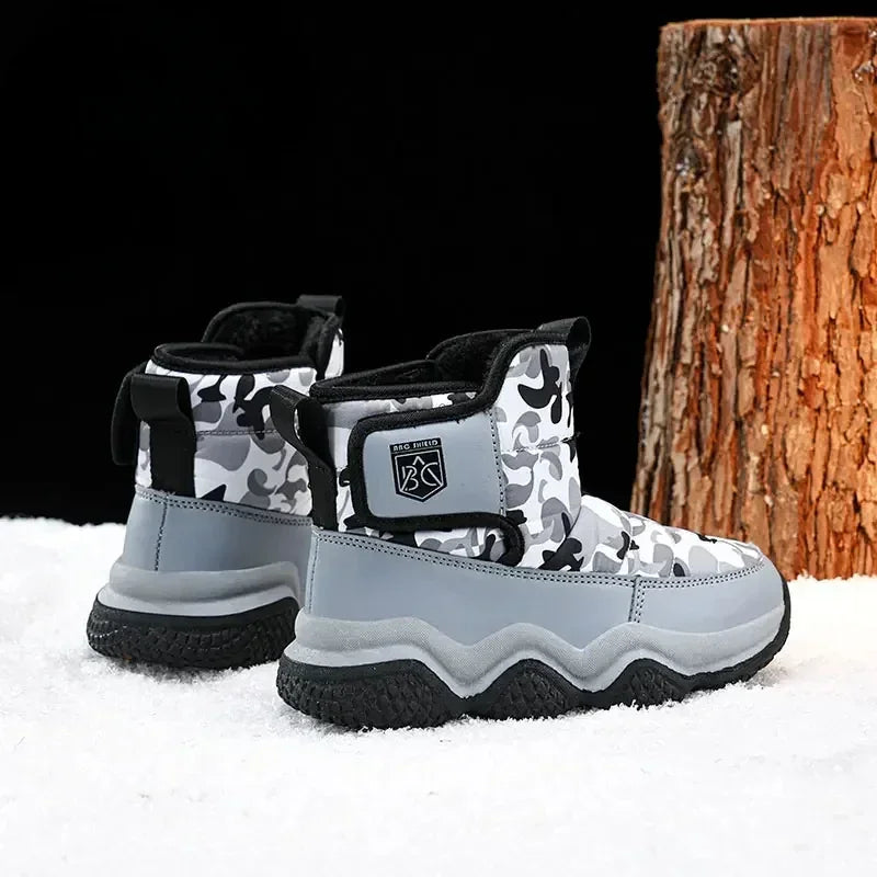 Winter Children Snow Warm Boots Fur Shoes Boys Sneaker Rubber Hiking Shoe Fashion Children Shoes Waterproof Leather Boots Kids