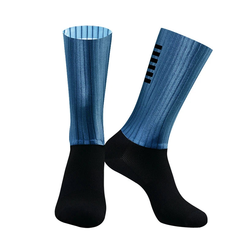Cycling Knee High Socks Men Anti Slip Silicone Aero Whiteline Bicycle Sport Running Bike Hose