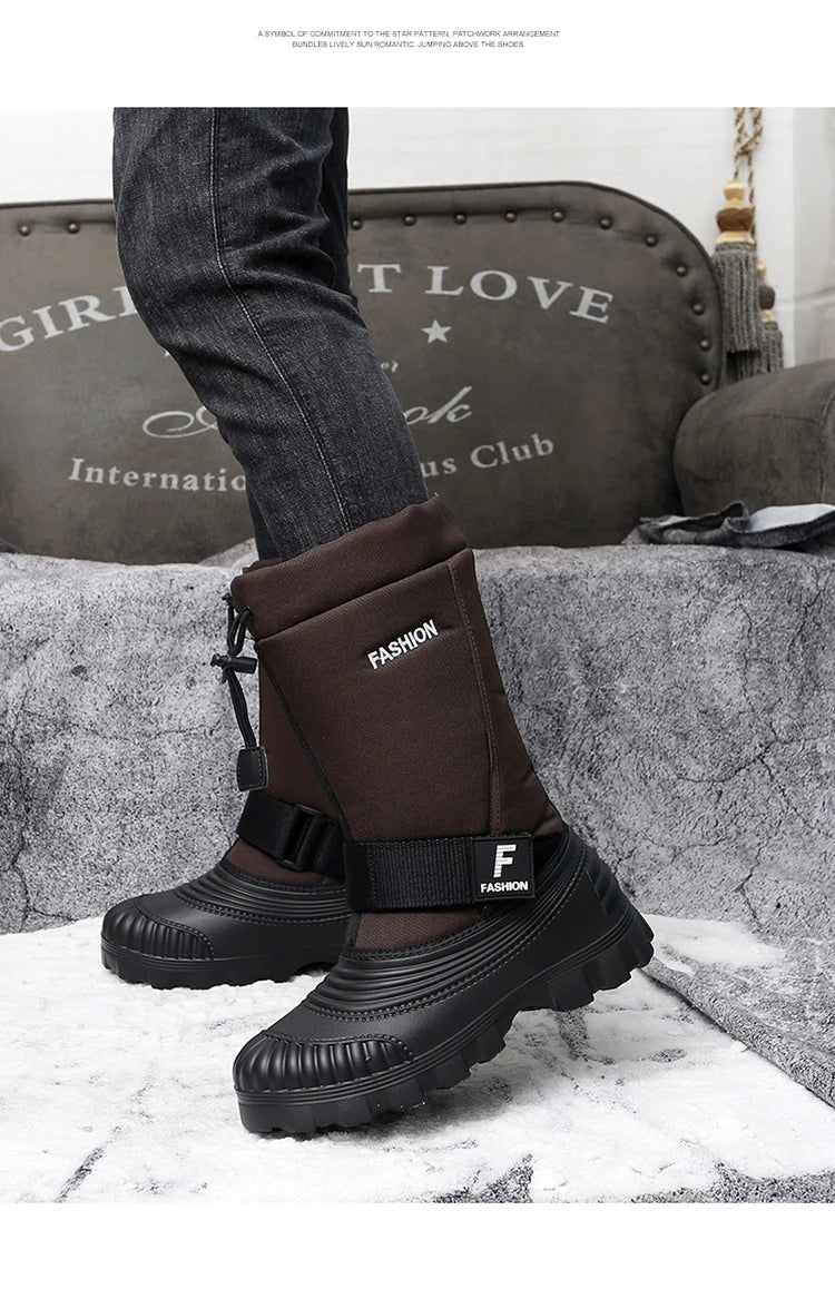 Winter Men's Snow Boots Waterproof Anti Slip Warm Cotton Shoes Outdoor Mid Calf High Top with Plush and Thickened Ski Boots