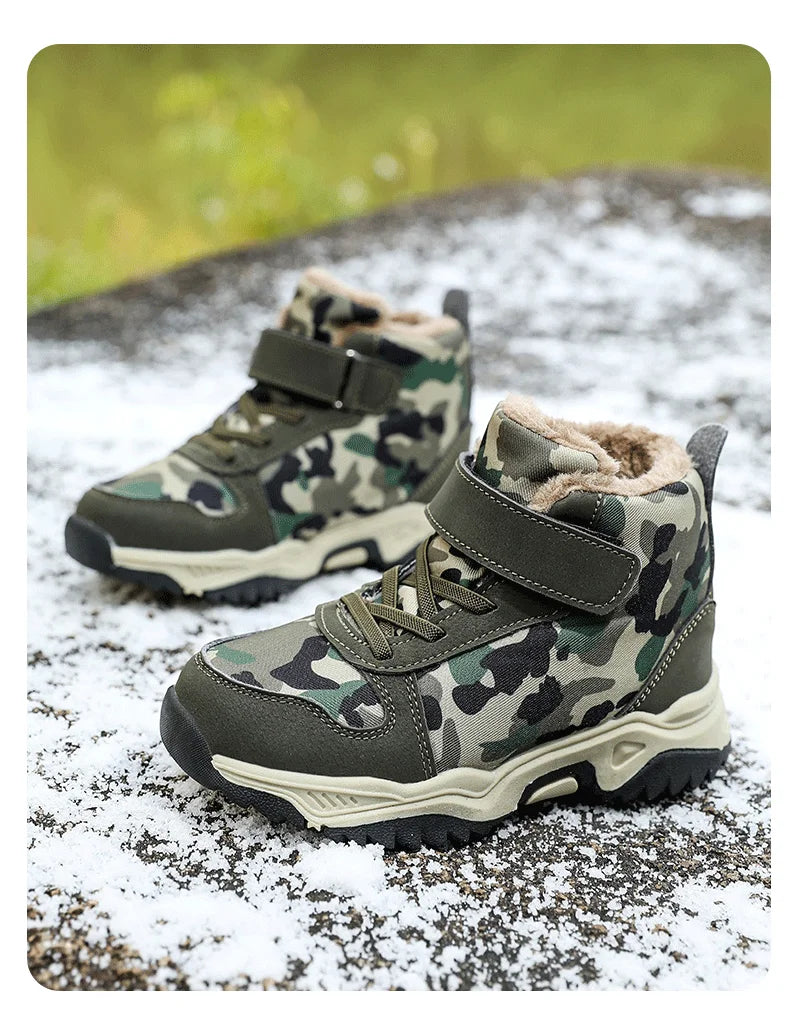 Children Snow Boots Winter Warm Boots Kids Shoes Girls And Boys Camouflage Shoes Non-Slip Rubber Sole Outdoor Hiking Boots