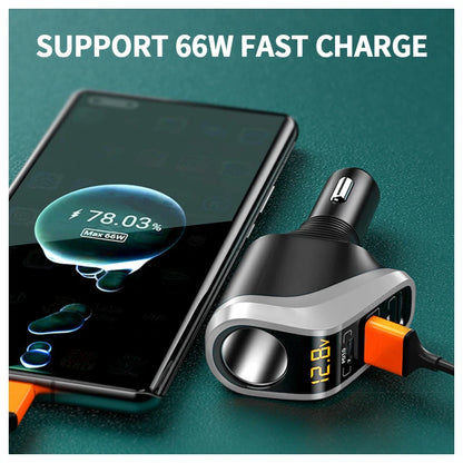 66W Quick Charge Car Cigarette Lighter Charger QC3.0/PD Port Phone Charger Socket DC 12V/24V Universal USB Type Power Adapter