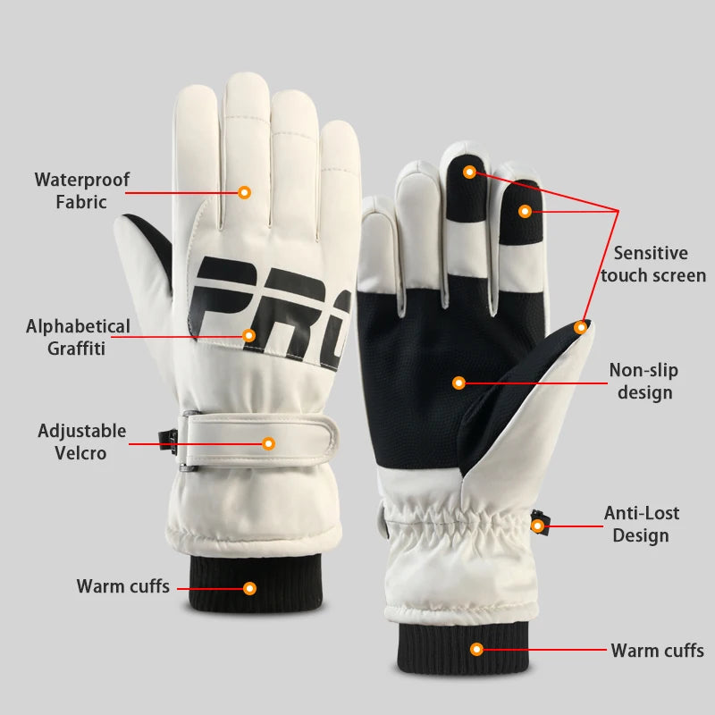 Waterproof ski gloves for women, warm and windproof for men, with added insulation and thickness. Suitable for cycling, outdoor