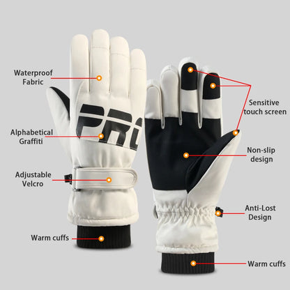 Waterproof ski gloves for women, warm and windproof for men, with added insulation and thickness. Suitable for cycling, outdoor
