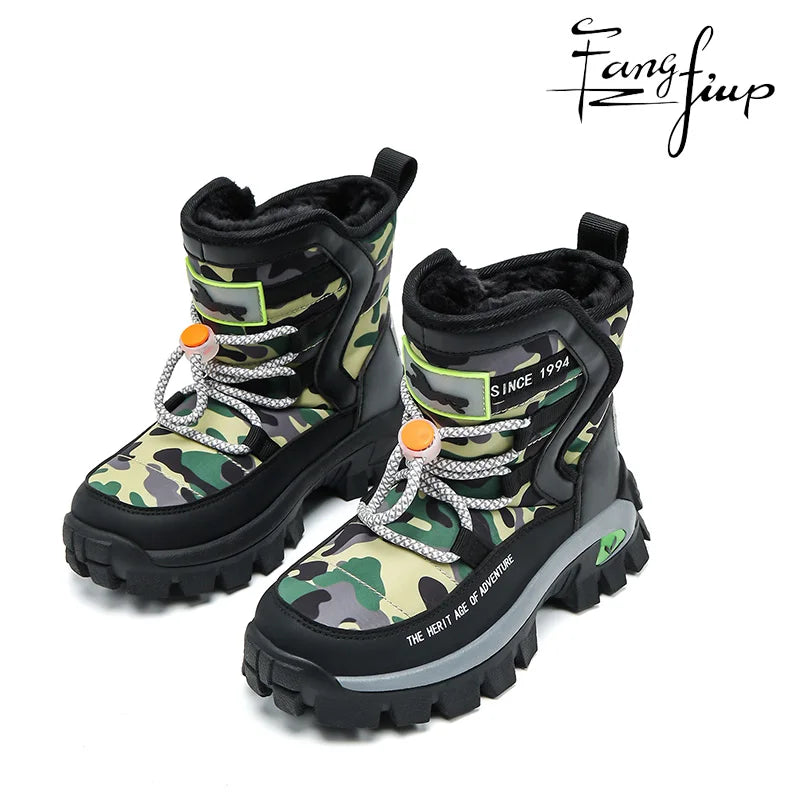 JMFCHI Kids Snow Boots Boys Hiking boots for Kids Waterproof Winter Snow Boots for Girls Warm Fur Lined Slip Resistant Outdoor