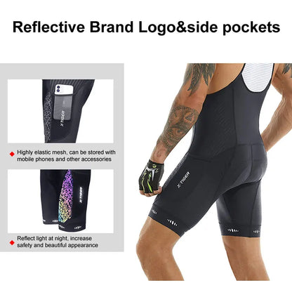 Cycling Bib Shorts 5D Gel Pad Mountain Bike Shorts Bretelle Pockets Outdoor Breathable UPF50+ Bike Tight Bicycle Shorts