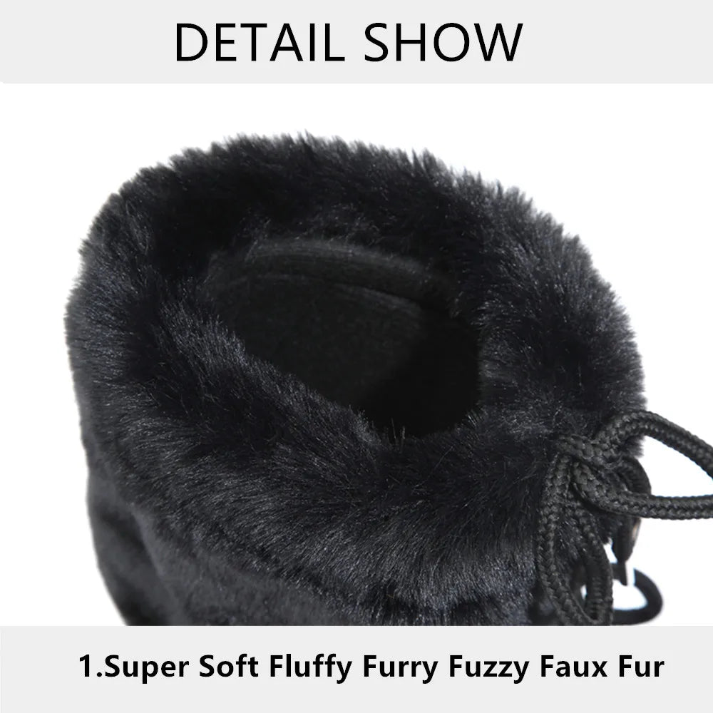 2025 Winter Snow Boots Women Ski Boots Luxury Fluffy Furry Fur Boots Female Rivets Warm Waterproof Platform Black Cotton Boots