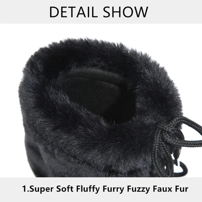 2025 Winter Snow Boots Women Ski Boots Luxury Fluffy Furry Fur Boots Female Rivets Warm Waterproof Platform Black Cotton Boots