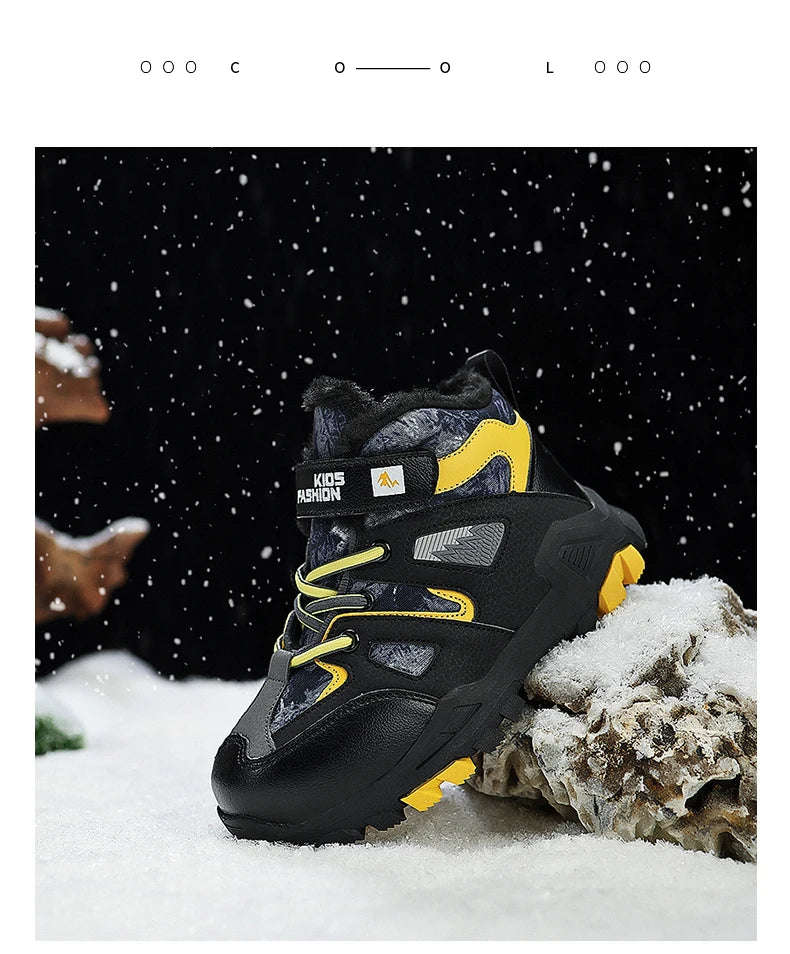 Winter Fur Hiking Shoes Kids Non-slip Claw Sports Shoes Outdoor Warm Velvet Snow Boots Children High Top Platform Sneakers Boys
