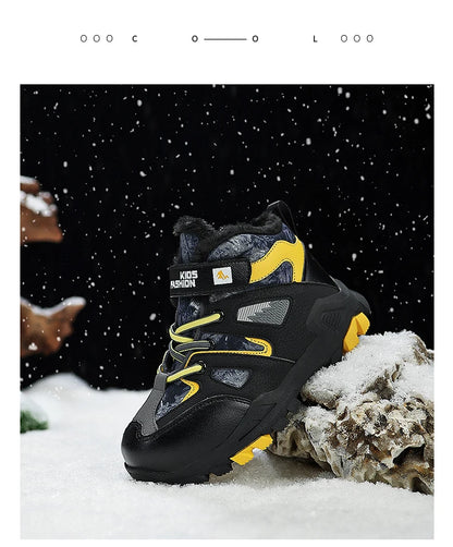 Winter Fur Hiking Shoes Kids Non-slip Claw Sports Shoes Outdoor Warm Velvet Snow Boots Children High Top Platform Sneakers Boys