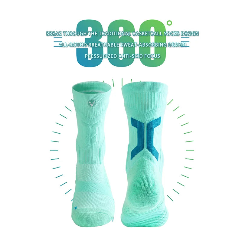 Veidoorn High Quality Sport Socks for Men Mid Calf Length Running Basketball Socks Thicken Non Slip Camping Cycling Stocking