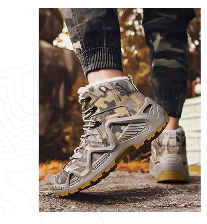 Cross-Border Autumn/Winter High-Top Men's Outdoor Non-Slip Climbing Boots Plus Size Thickened Warm Cotton Shoes Fleece-Lined