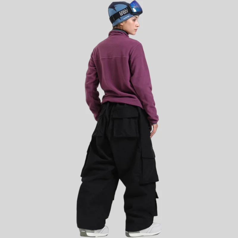 GSOU SNOW Winter Multi Pockets Ski Pants Men Loose Snow Pants Warm Windproof Skiing Trousers Outdoor Sports Breathable Britches