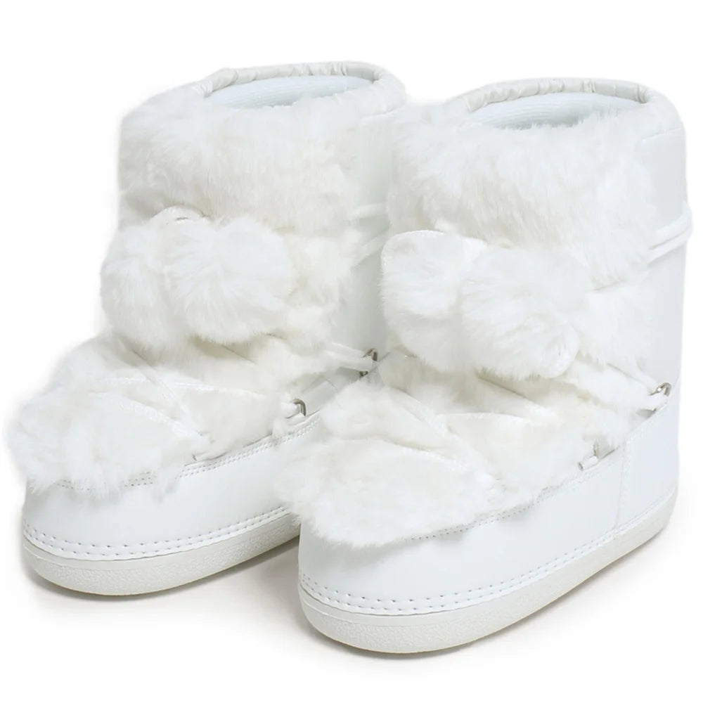 2025 Winter Snow Boots Women Boots Brand Design Fluffy Furry Fur Boots Waterproof Platform Non-slip Lace-up Mid-calf Ski Boots