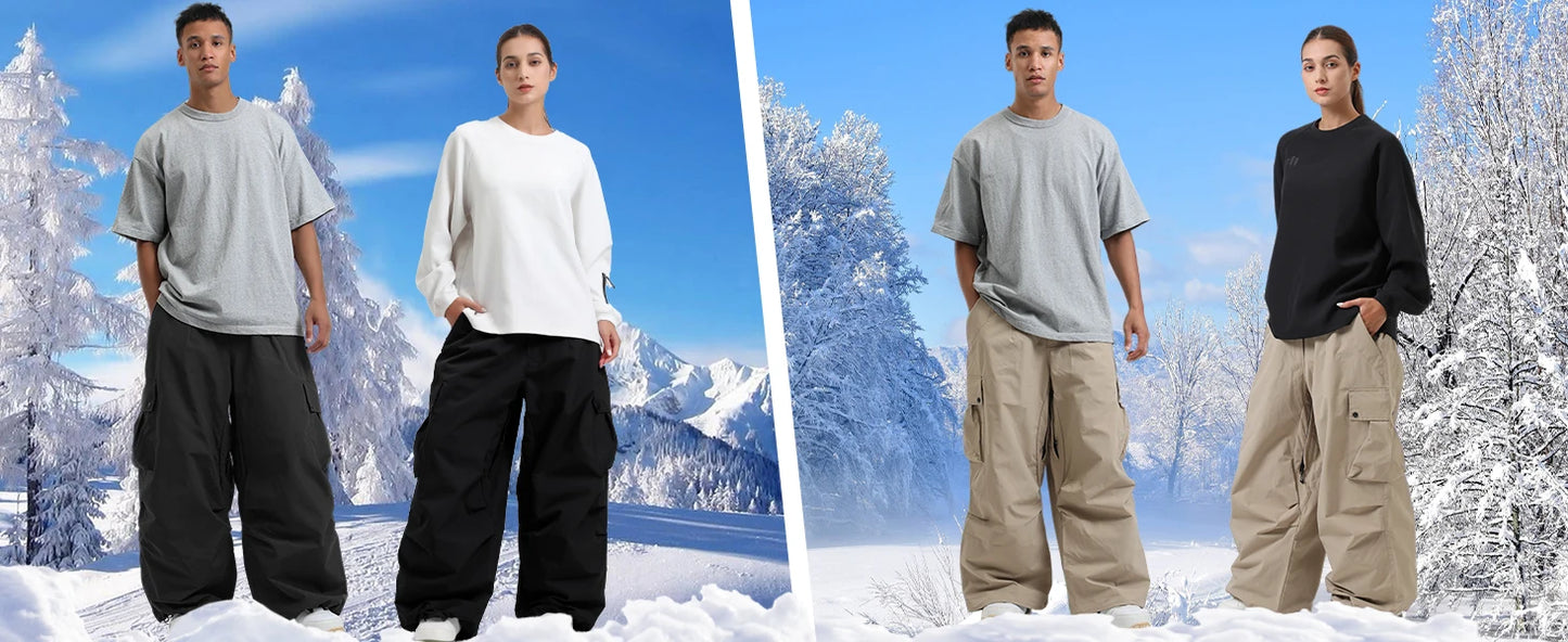 GSOU SNOW Super Baggy Snowboard Pants Men Waterproof Windproof Sports Clothes Insulated Loose Fit Ski Trousers for Cold Weather