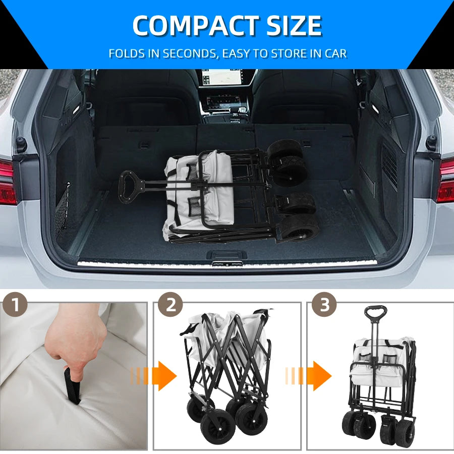 Collapsible Folding Utility Beach Cart Wagon Heavy Duty Large Capacity Fold Wagon Ourdoor Trolley Portable Garden Camping Cart