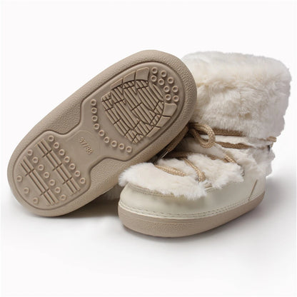 2025 Winter Snow Boots Women Boots Brand Design Fluffy Furry Fur Boots Waterproof Platform Non-slip Lace-up Mid-calf Ski Boots
