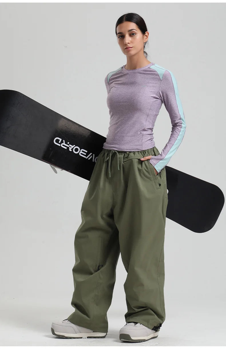 Men Baggy Windproof Solid Women Skiing Pants Waterproof Loose Hooded Ski Strides New Outdoor Sport Adult Breathable Trousers