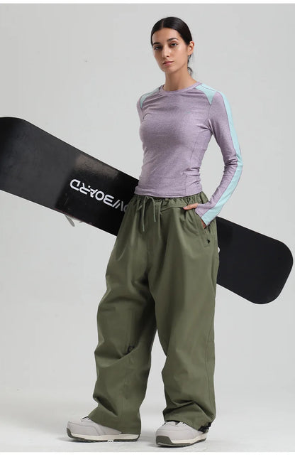 Men Baggy Windproof Solid Women Skiing Pants Waterproof Loose Hooded Ski Strides New Outdoor Sport Adult Breathable Trousers