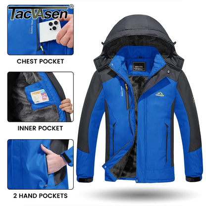 TACVASEN Winter Thicken Ski Snowboard Jacket Mens Fleece Waterproof Hiking Jackets Outdoor Mountain Trekking Windbreaker Parka
