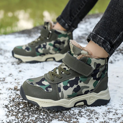 Children Snow Boots Winter Warm Boots Kids Shoes Girls And Boys Camouflage Shoes Non-Slip Rubber Sole Outdoor Hiking Boots
