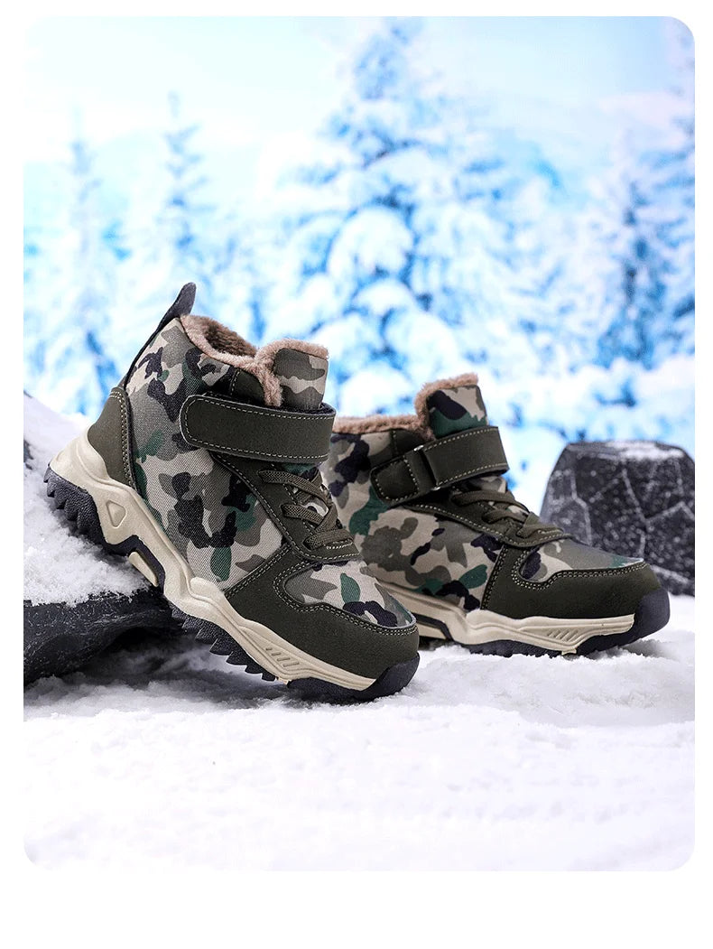 Children Snow Boots Winter Warm Boots Kids Shoes Girls And Boys Camouflage Shoes Non-Slip Rubber Sole Outdoor Hiking Boots