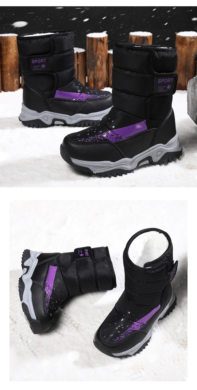 Winter Outdoor Children Boots Princess Elegant Girls Shoes Water Proof Girl Boy Snow Boots Kids Warm High Quality Plush Boots