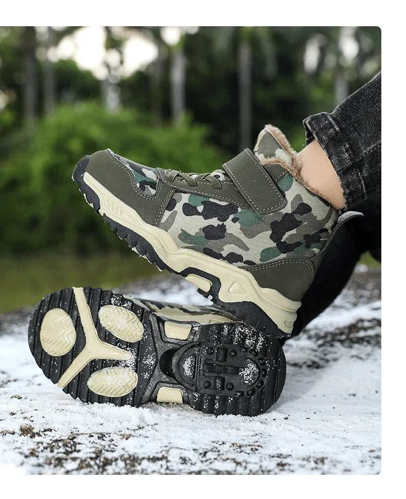 Children Snow Boots Winter Warm Boots Kids Shoes Girls And Boys Camouflage Shoes Non-Slip Rubber Sole Outdoor Hiking Boots