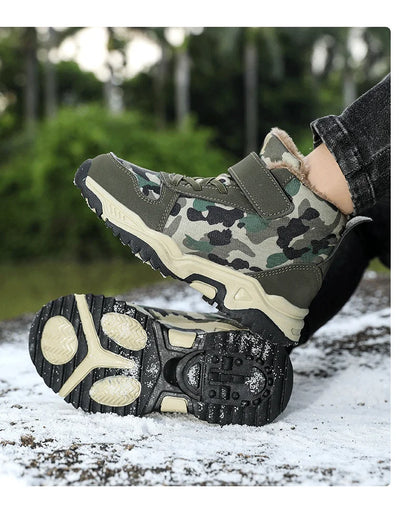Children Snow Boots Winter Warm Boots Kids Shoes Girls And Boys Camouflage Shoes Non-Slip Rubber Sole Outdoor Hiking Boots