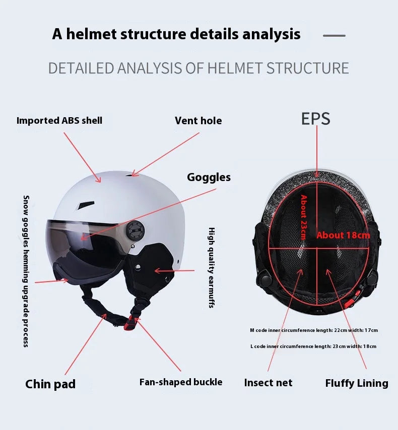 New Adult Protective Ski Helmet, Outdoor Sports Anti Fall Snow Helmet With Snow Goggles Single And Double Board Warm Ski Helmet