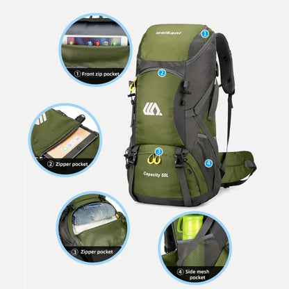 50 liter backpacking with waterproof outdoor gears large hiking backpack camping camping rock climbing hiking bag luggage hiking