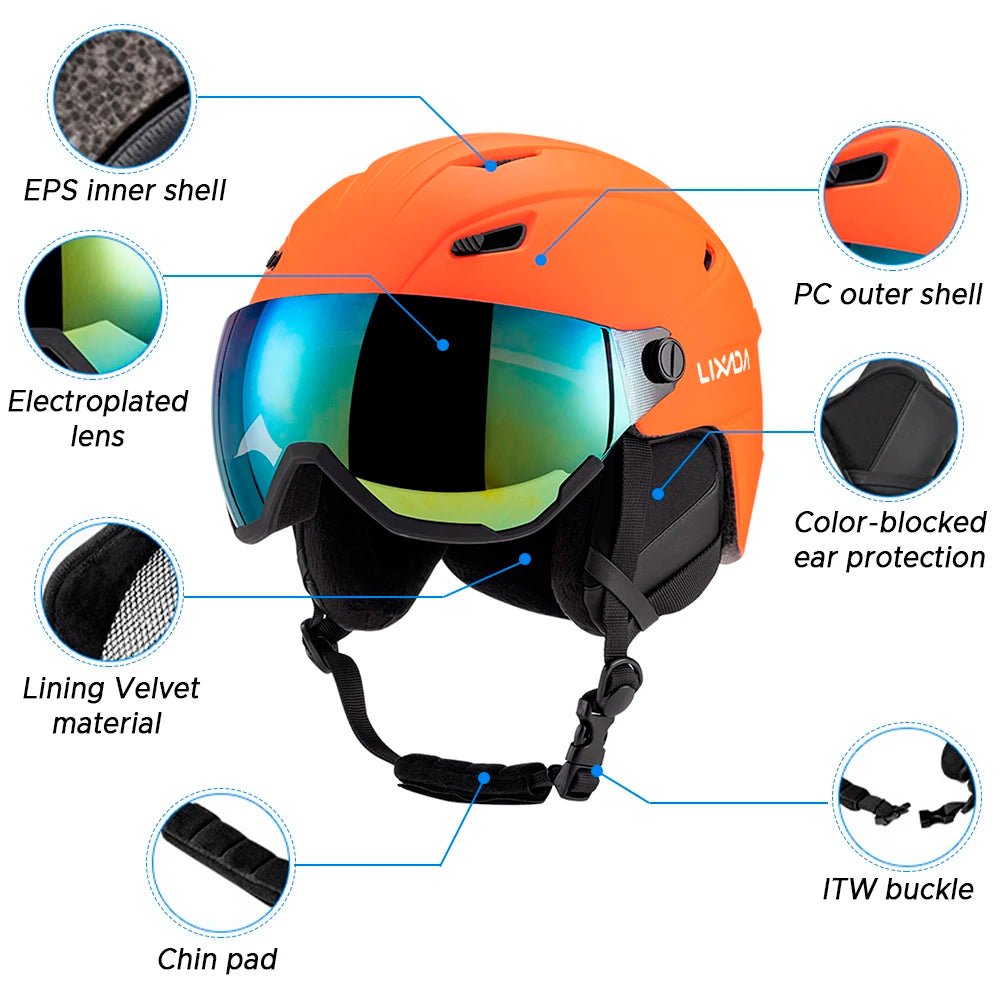 Integrated Ski Helmet Men and Women Snowboard Helmet with Removable Visor Goggles