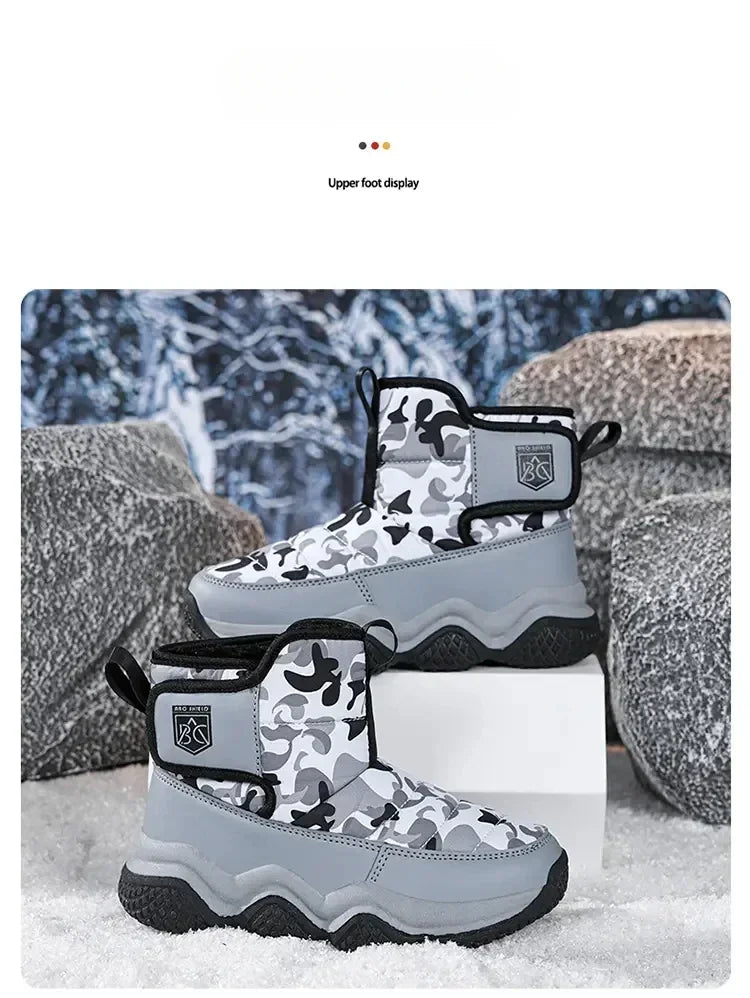 Winter Children Snow Warm Boots Fur Shoes Boys Sneaker Rubber Hiking Shoe Fashion Children Shoes Waterproof Leather Boots Kids