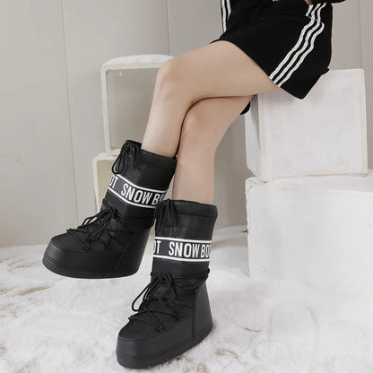 Winter Boots Women Snow Boots Mid-calf Cold-proof Antiskid Thicken Plush Waterproof Thick Platform Space Ski Boots Size 35-43