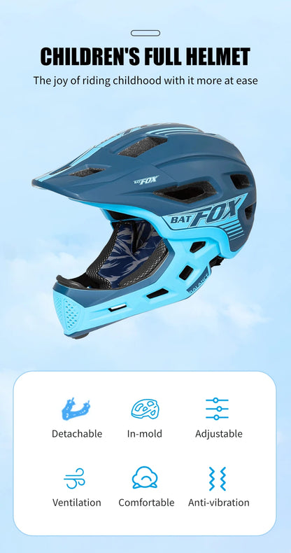 BATFOX Kids Full Face bike helmet Detachable Downhill Children Cycling Motorcycle Skateboard Sports Racing Racing Bicycle helmet