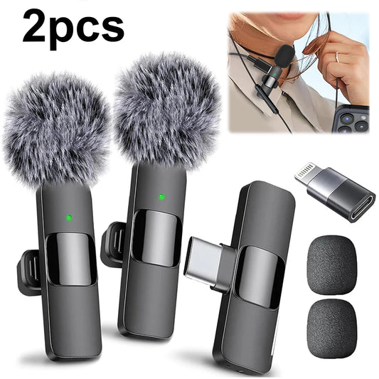 Wireless Lavalier Microphone Type-C Charging Video Record Microphone Mini Microphone System for iPhone Computer Tablet Camera