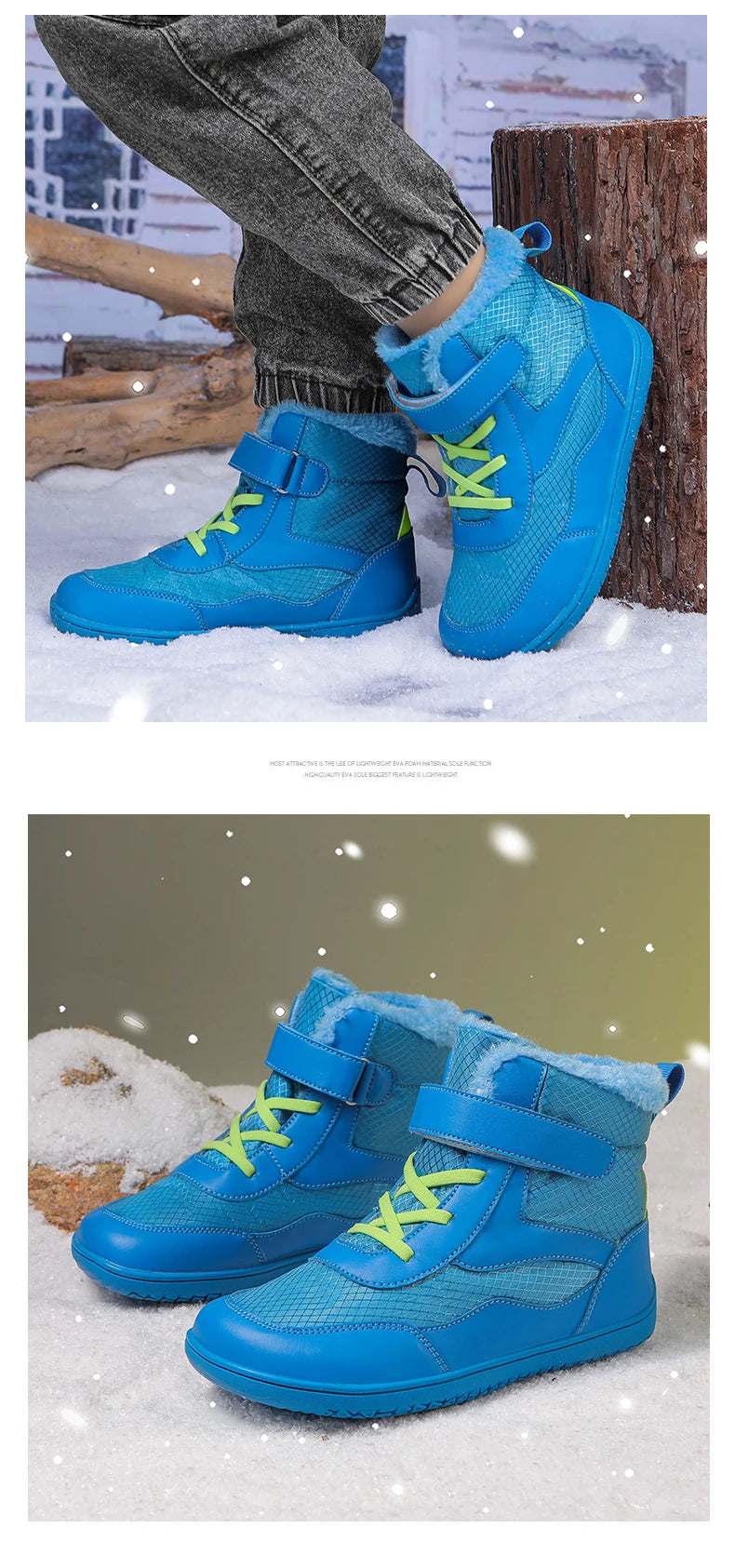 Winter Kids Wide Toe Barefoot Shoes Waterproof Snow Boots Outdoor Girls' Boy Comfortable and Warm Fur Snow Hiking Boot Warm Boot