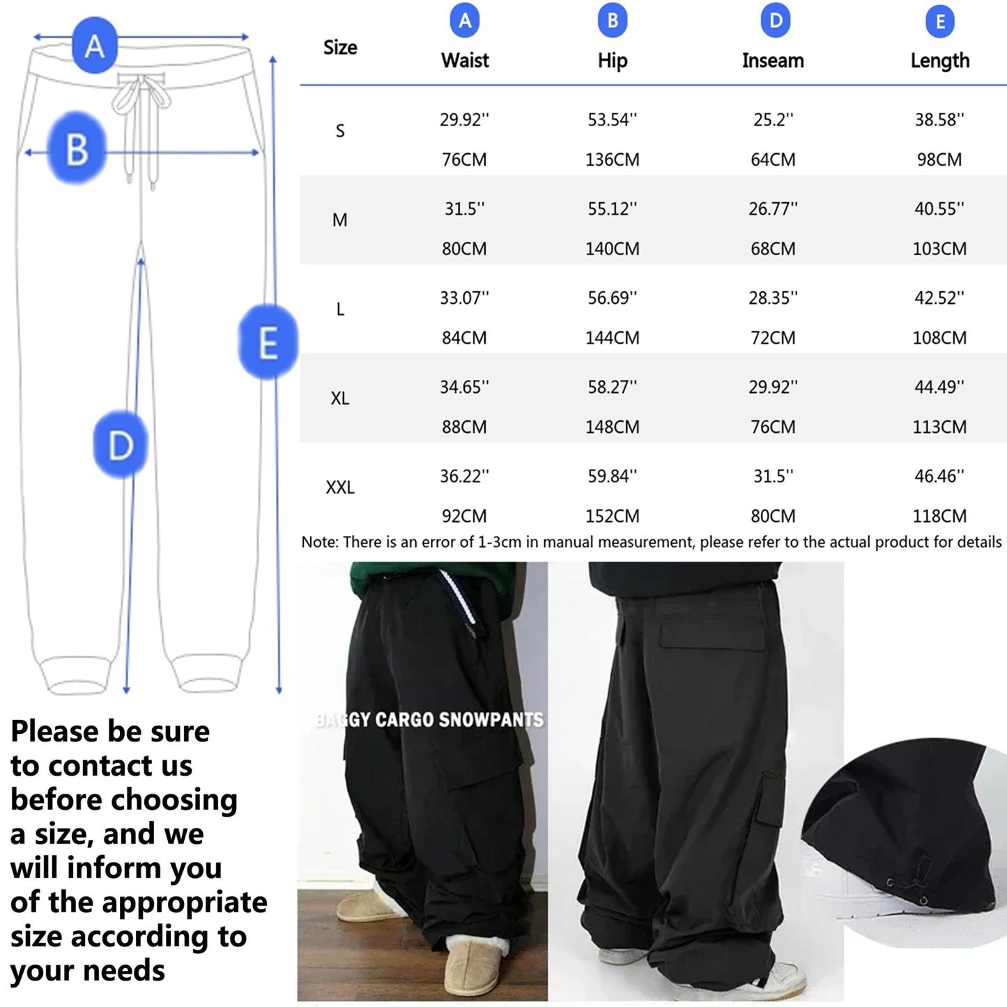 2025 New Male Baggy Ski Pants Winter Loose Skiing Cargo Pants Men Warm Snow Bib Overall Clothes 3L Waterproof Snowboard Trousers