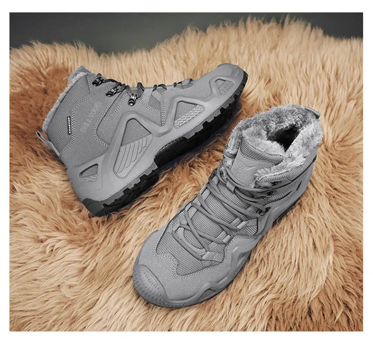 Cross-Border Autumn/Winter High-Top Men's Outdoor Non-Slip Climbing Boots Plus Size Thickened Warm Cotton Shoes Fleece-Lined