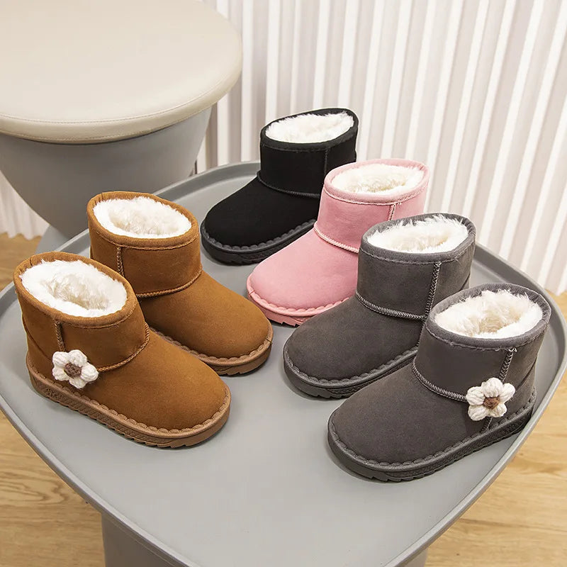 Kids Snow Boots Winter Fashion Non-slip Children's Boots Skiing Solid Color Warm Pattern Soft Thick Bottom Children's Shoes