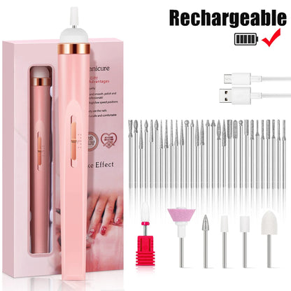 YIKOOLIN Portable Nail File Care Electric Nail Drill with 4 Speeds Cuticle Trimmer Battery Operated Manicure and Pedicure Tools