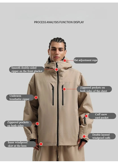 New Men Ski Jacket Waterproof Windproof Warm Breathable Snowboarding Coat 2025 Winter Sports Unisex Polyester Skiing Top Outdoor