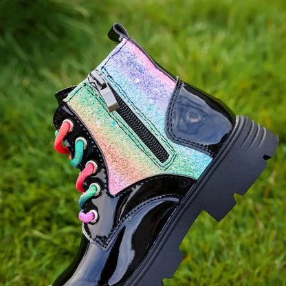 Autumn Winter High-Top Lace-Up Kids Martin Boots for Girls Boys Fashion Leather Boots Soft Bottom Non-slip Children Hiking Shoes