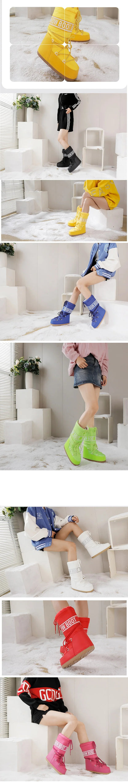 Winter Boots Women Snow Boots Mid-calf Cold-proof Antiskid Thicken Plush Waterproof Thick Platform Space Ski Boots Size 35-43