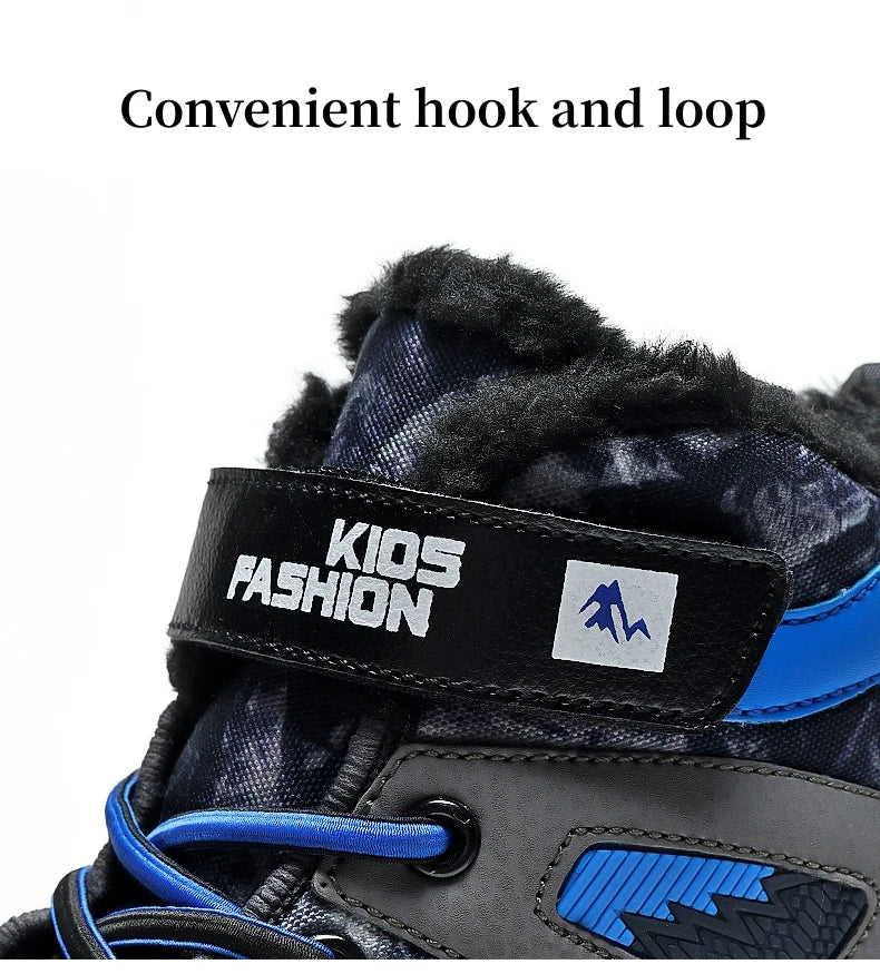 Winter Fur Hiking Shoes Kids Non-slip Claw Sports Shoes Outdoor Warm Velvet Snow Boots Children High Top Platform Sneakers Boys