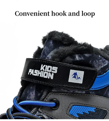 Winter Fur Hiking Shoes Kids Non-slip Claw Sports Shoes Outdoor Warm Velvet Snow Boots Children High Top Platform Sneakers Boys