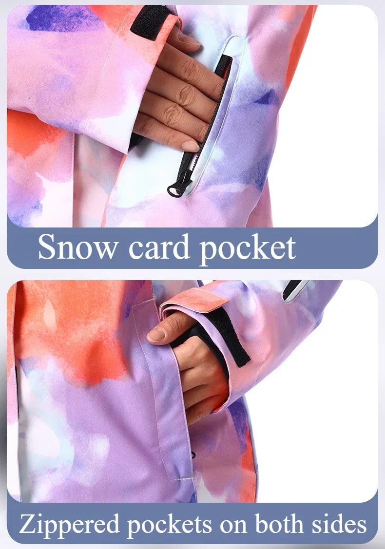 Skiing Hoodie Jacket Outdoor Warm Ski Coats Windproof Waterproof Ski Tops Women Sports Snowboard Jacket Winter New Snow Clothing