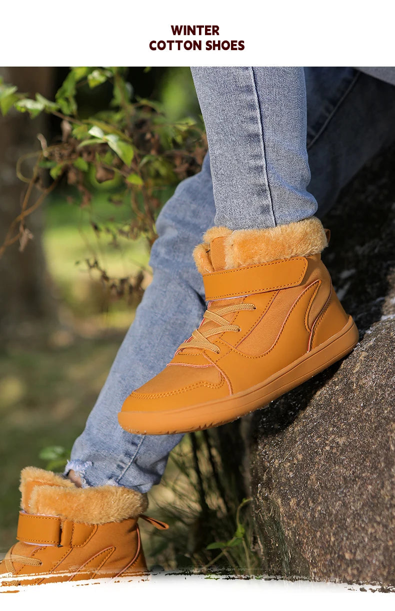 Winter Kids Wide Toe Barefoot Snow Boots Outdoor Waterproof Anti-slip Hiking Shoes Thickened Warm Plush Boots Comfortable