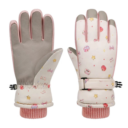 Cute Women's Ski Gloves For Warmth And Protection, With Fleece Lining, Touchscreen Design, And Waterproof Winter Outdoor Gloves.