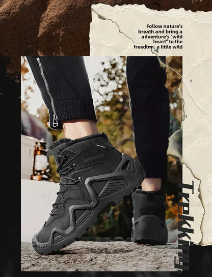 Cross-Border Autumn/Winter High-Top Men's Outdoor Non-Slip Climbing Boots Plus Size Thickened Warm Cotton Shoes Fleece-Lined